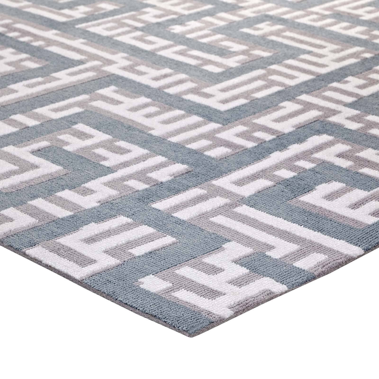 Back. Modway - Nahia Geometric Maze Area Rug - Ivory Light Gray and Sky Blue.