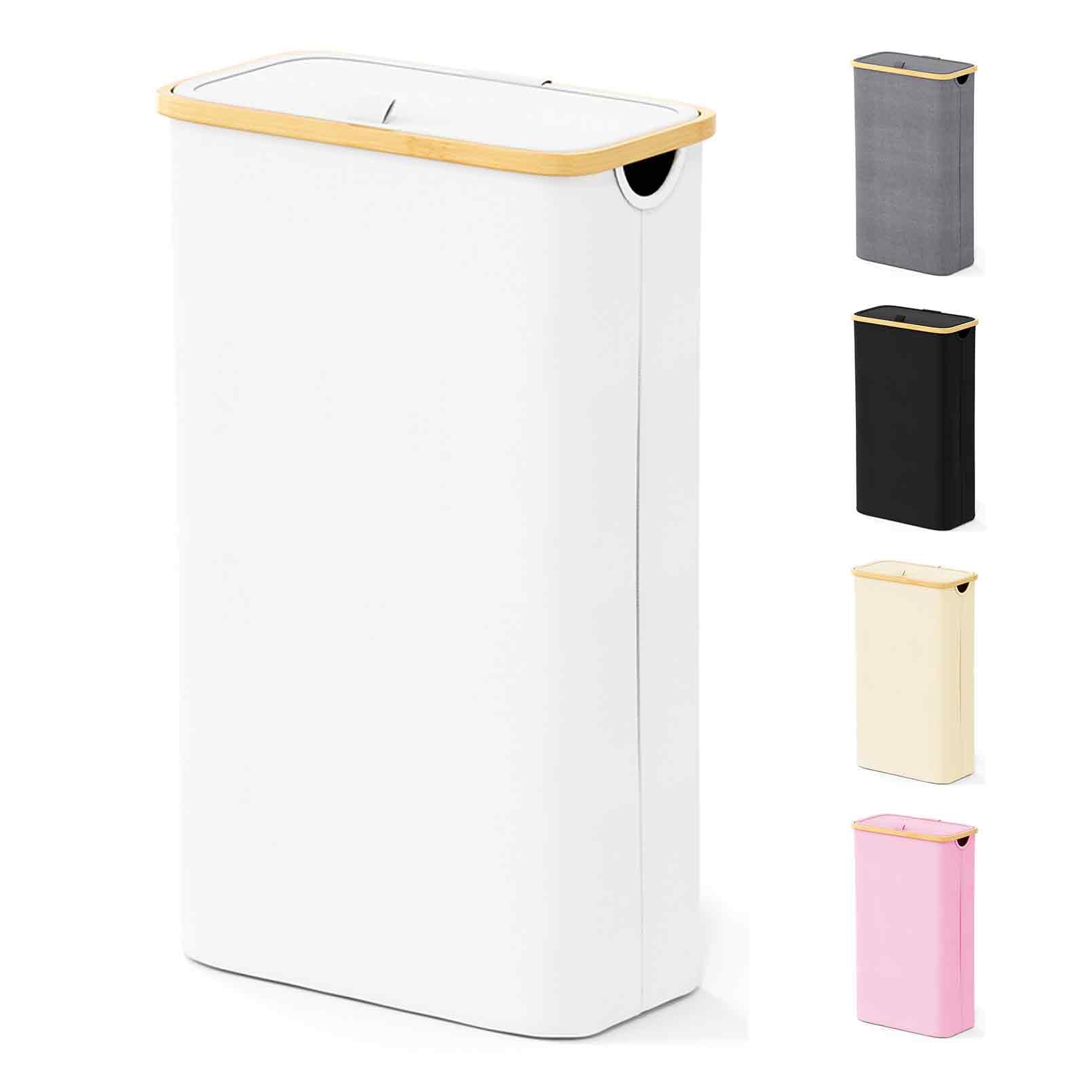 Alt View 1. Dapper Styles - Slim Laundry Hamper With Lid 65l Narrow Clothes Basket Bin Handles Skinny Tall Collapsible For Bedroom Bath... - Beige-160L 2 Section.