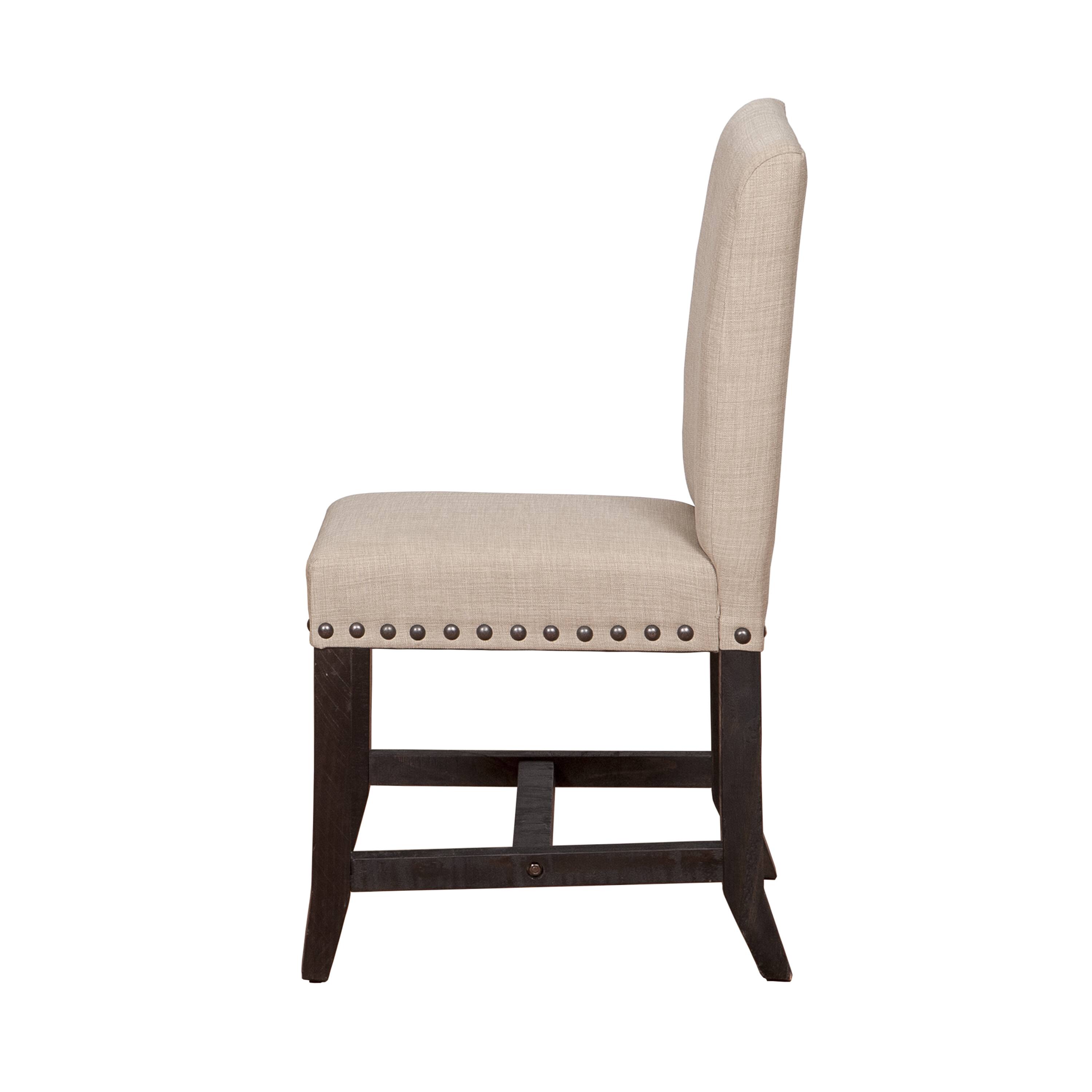 Left. Manhattan Lane - Fabric Upholstered Wooden Side Chair with Nail Head Trim Accents, Set of 2 - Black and Beige.