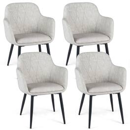 Gymax - Dining Chairs Set of 4 Upholstered PU Leather Kitchen Chairs w/Curved Back Light Gray - White