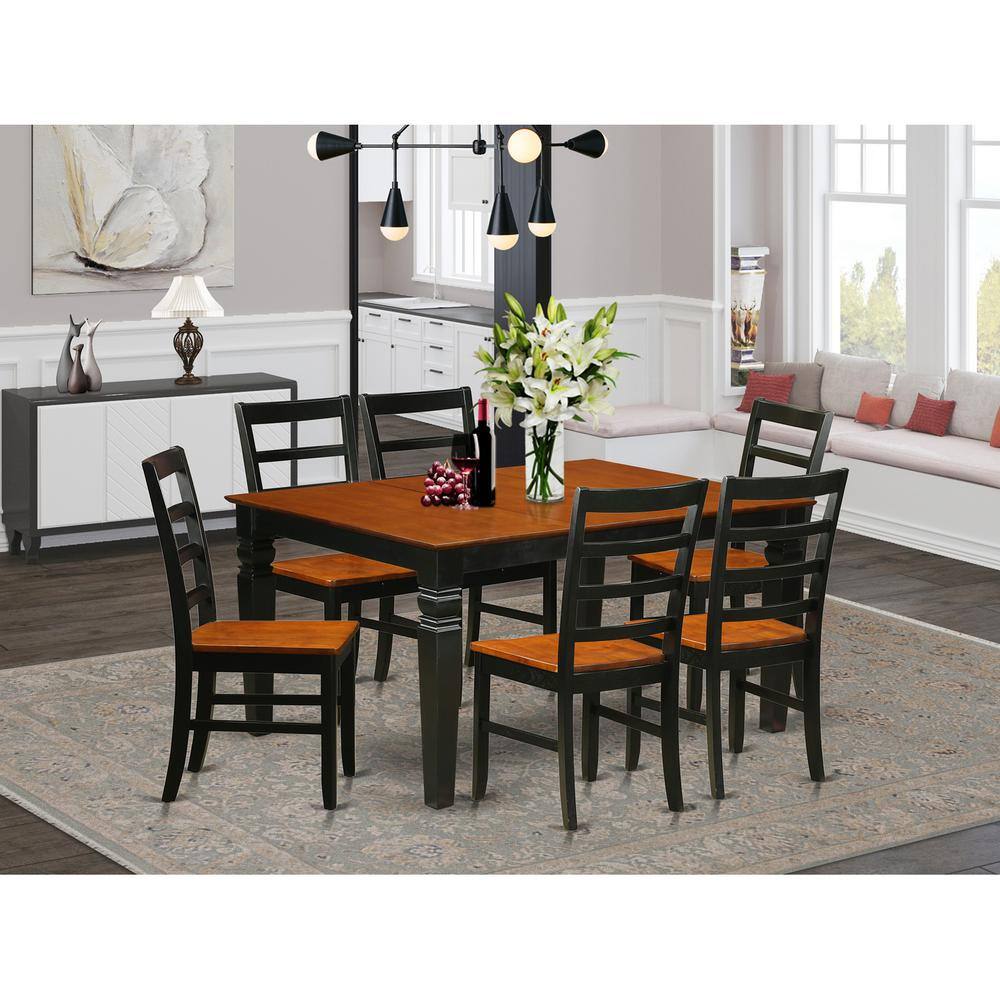 Back. East West Furniture - 7 Pc Kitchen table set with a Dining Table and 6 Wood Dining Chairs in Black - Black & Cherry.