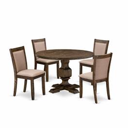 East West Furniture - 5 Piece Dining Room Set Includes a Mid Century Dining Table and 4 Dark Khaki Linen Fabric Kitchen - Multi-Color
