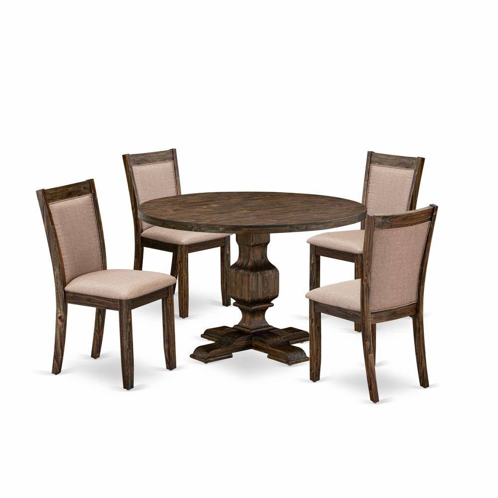 Front. East West Furniture - East West Furniture 5 Piece Dining Room Set Includes a Mid Century Dining Table and 4 Dark Khaki Linen Fabric Kitchen - Multi-Color.