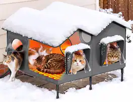 Pawtners - 30" 2-Room Heated Outdoor Cat House for Outside Cats, Dark - Gray