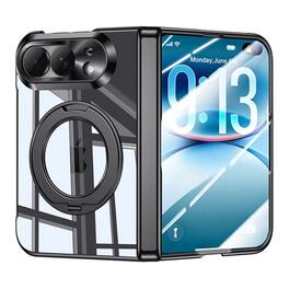 Dteck - For Apple iPhone Duo Clear Magnetic Case Ring Kickstand Shockproof Rugged Hinge Cover+Built-in Screen Protector - Black