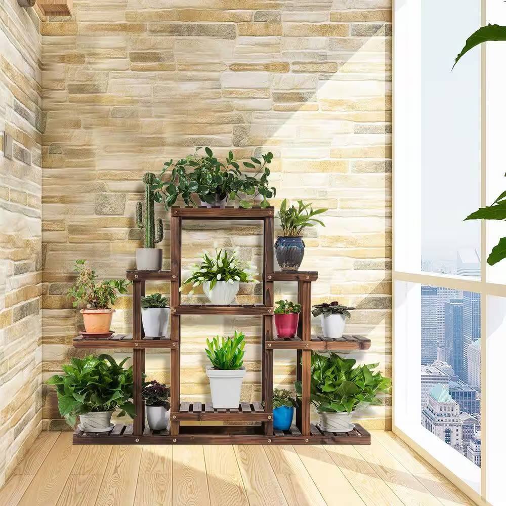 Angle. SlickBlue - Farmhouse Style 6-Tier Wooden Bookcase and Plant Display Shelf.