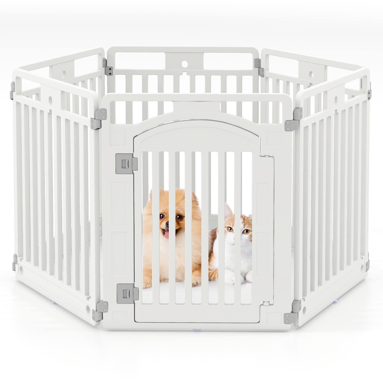 Alt View 9. Gymax - Gymax 32'' 6-Panel Dog Playpen w/ Secure Locking Door & Ground Stakes Easy Assembly.