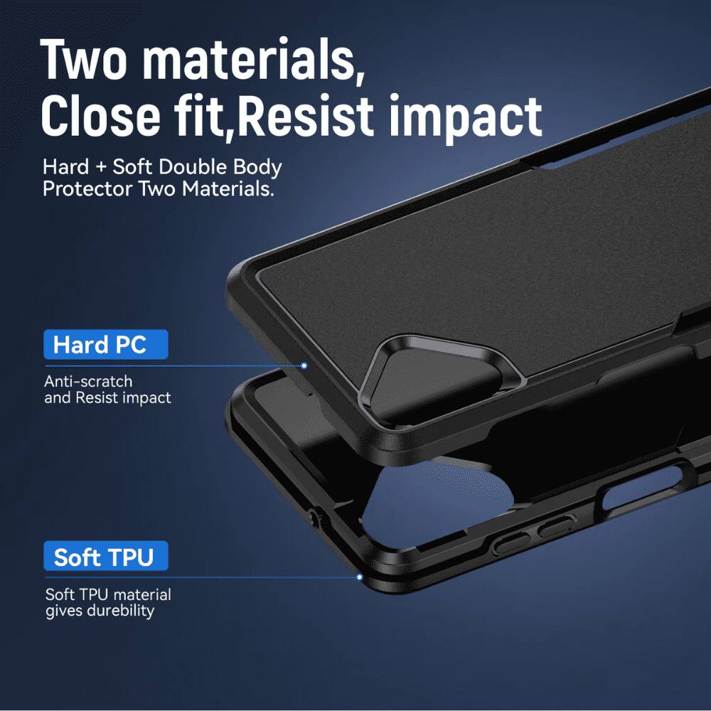 Two materials, Close fit, Resist impact
Hard + Soft Double Body Protector Two Materials.
Hard PC Anti-scratch and Resist impact
Soft TPU Soft TPU material gives durability