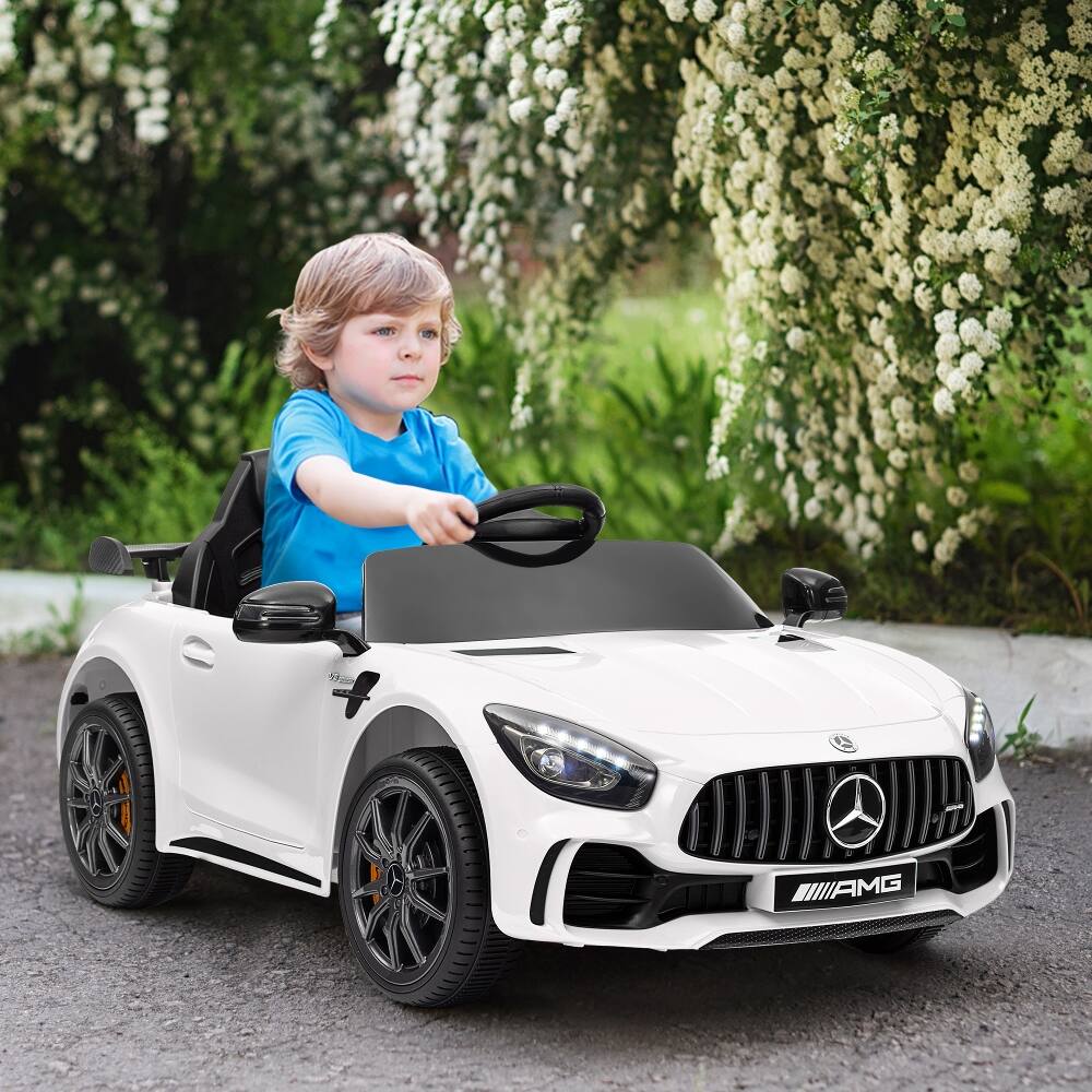 Alt View 4. Ropilly - Ropilly 12V Mercedes-Benz AMG GTR Replica Battery Powered Kids Electric Car with Remote Control, Soft Start, White.