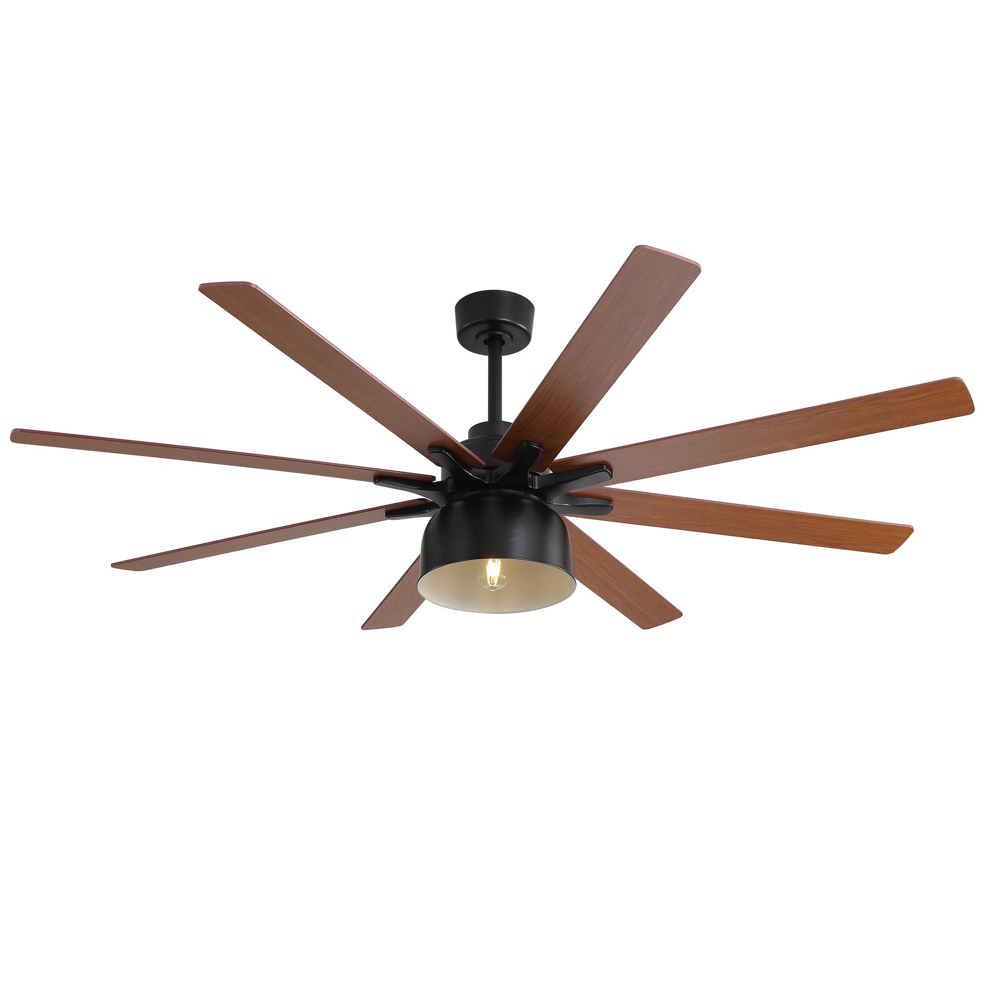 Alt View 5. Sofucor - 66'' Farmhouse Ceiling Fan with Light and Remote Reversible DC Dual Finish 8 Blade Wood Caged Ceiling Fan Indoor/Outdoor - Black-Dual Finish Blades.