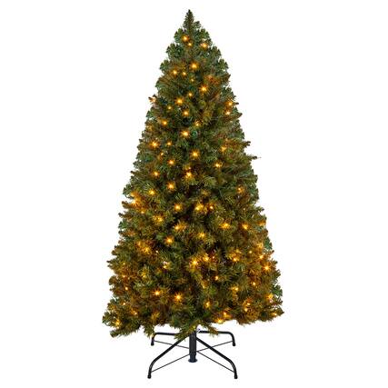 Front. VEVOR - Christmas Tree, 4ft Prelit Artificial Xmas Tree, Full Holiday Decor Trees with 120 Warm White LED Lights - Green.