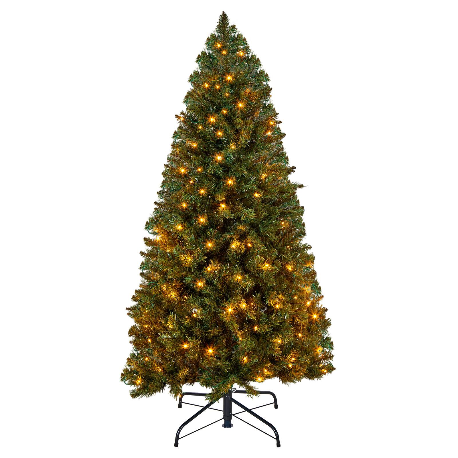Front. VEVOR - Christmas Tree, 4ft Prelit Artificial Xmas Tree, Full Holiday Decor Trees with 120 Warm White LED Lights - Green.