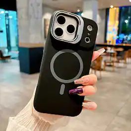 Dteck - Liquid Silicone Case for Apple iPhone 17 Pro Max with Foldable Lens Stand, Slim Magnetic Shockproof TPU Protective Cover - Black