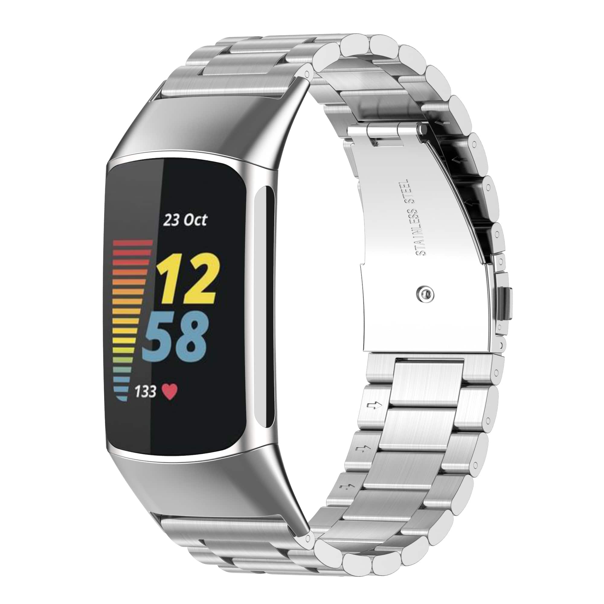 StrapsCo - Classic Bracelet Stainless Steel Watch Band Strap For Fitbit Charge 6 - Silver