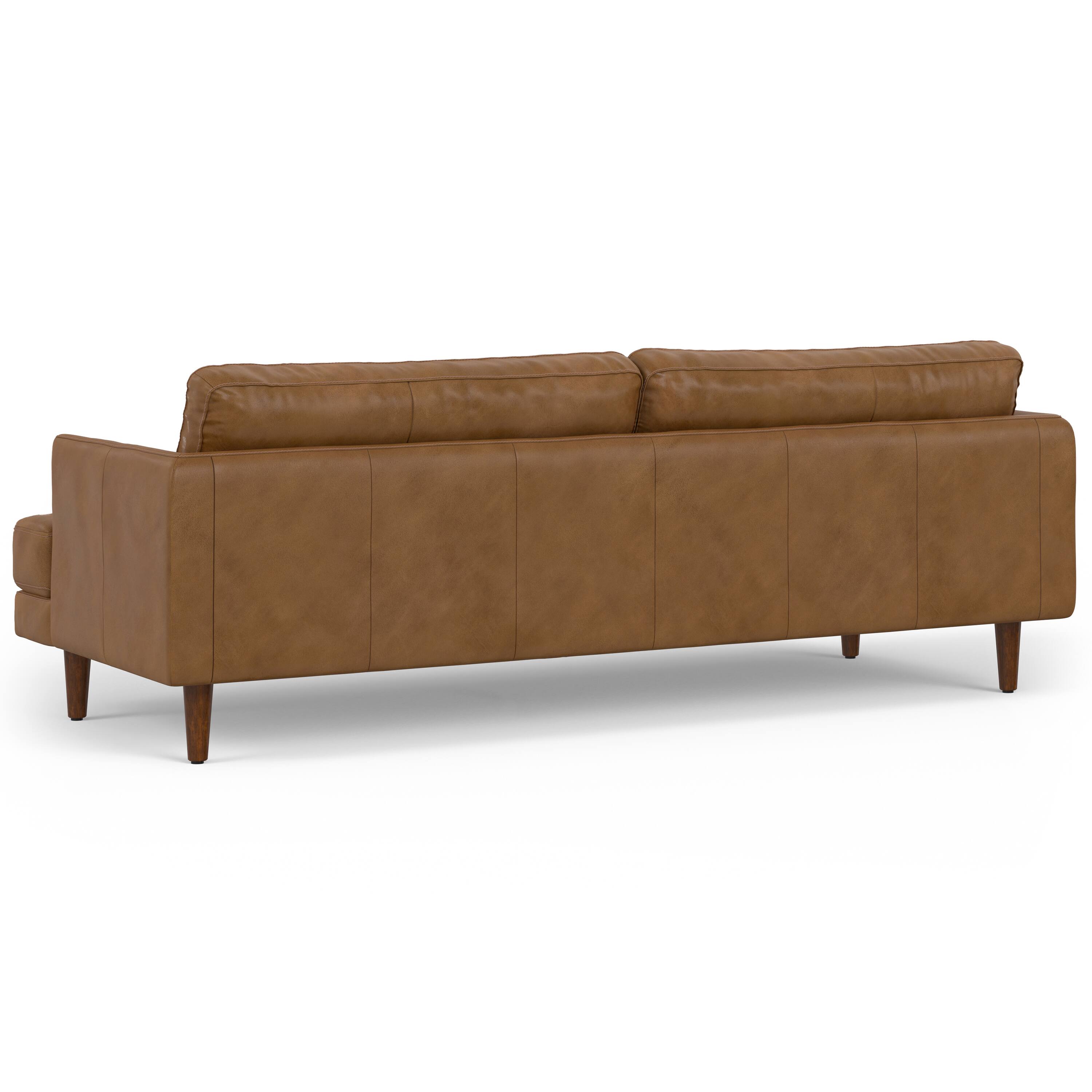 Alt View 1. Simpli Home - Livingston 90 inch Wide Mid-Century Modern Sofa in Caramel Brown Top Grain Genuine Leather - Caramel Brown.