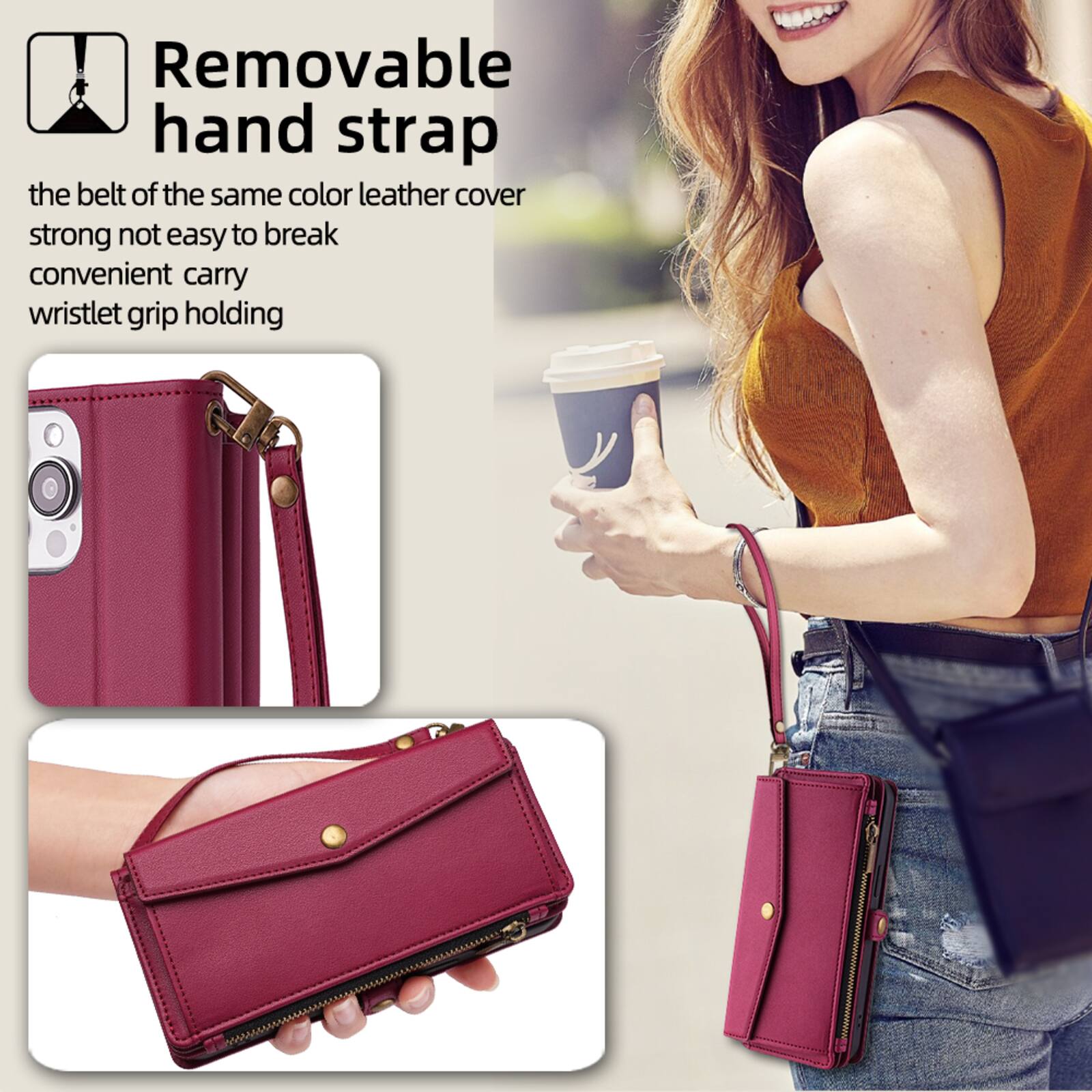 Removable hand strap

the belt of the same color leather cover strong not easy to break convenient carry wristlet grip holding