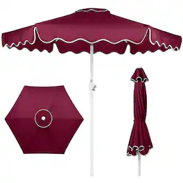 Best Choice Products - 7.5ft Patio Market Umbrella with Wavy Trim, Fade-Resistant, Crank & Tilt, Wind Vent - Burgundy