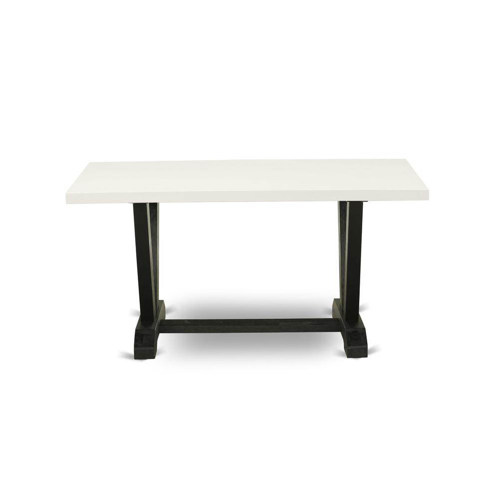 Alt View 2. East West Furniture - V626MZ606-6 6 Pc Dinette Set - Linen White Dining Table with a Small Wood Bench and 4 Shitake Chairs - Wire Brushed - Multi-Color.