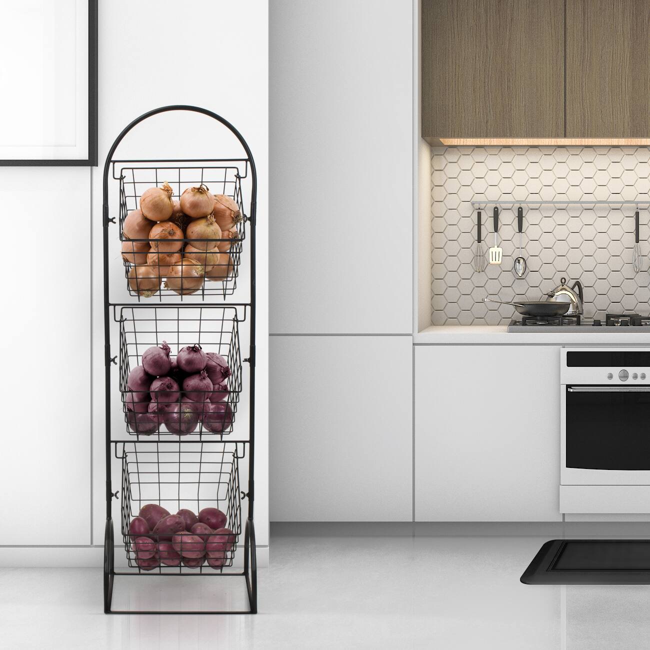 Alt View 3. Sorbus - Sorbus 3-Tier Wire Market Basket Storage for Fruit, Vegetables, Toiletries, Stylish Tiered Serving Stand - Black.