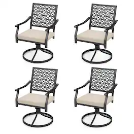 Costway - 4 PCS Outdoor Swivel Chairs Patio Dining Chairs with Padded Cushions High Back - Beige