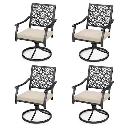 Front. Costway - Costway 4 PCS Outdoor Swivel Chairs Patio Dining Chairs with Padded Cushions High Back - Beige.
