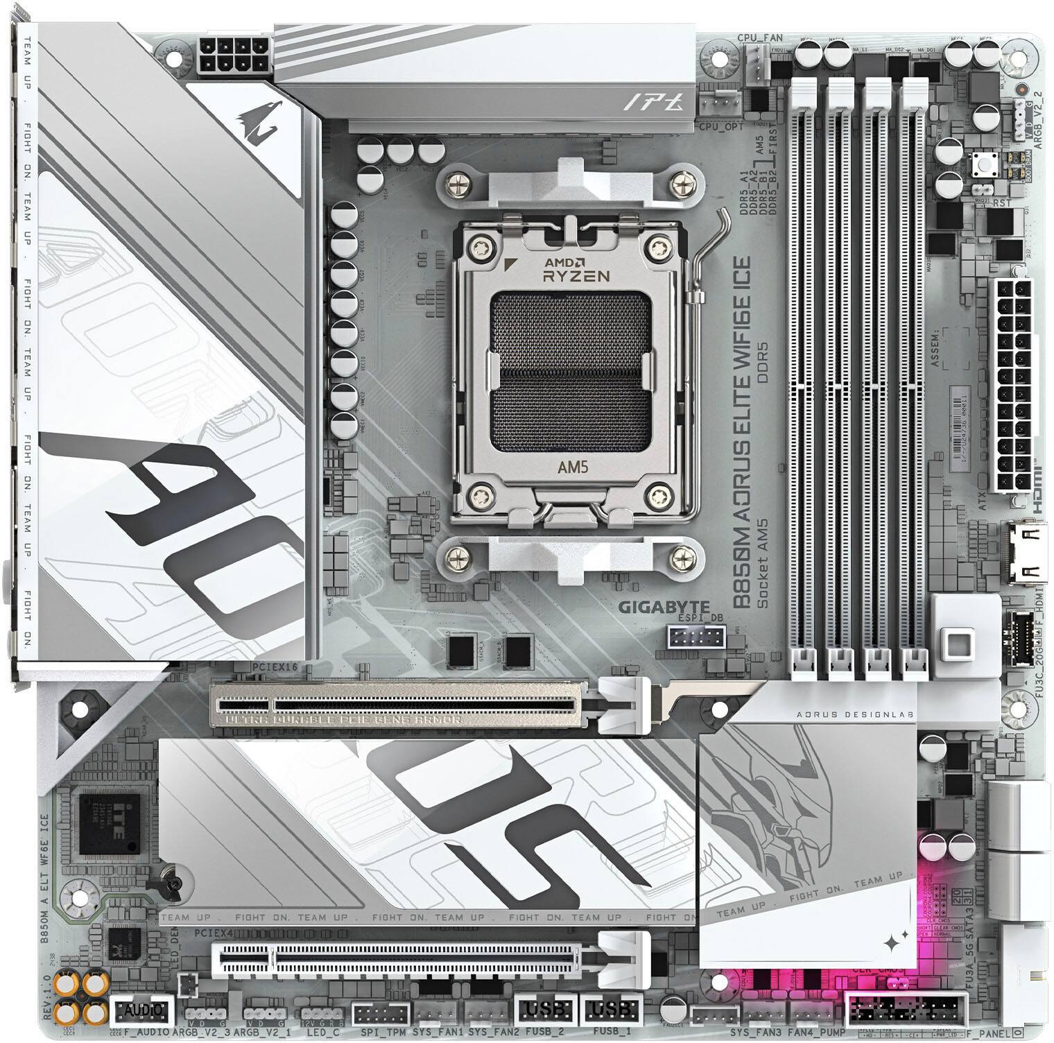 GIGABYTE - B850M AORUS ELITE WIFI6E ICE (Socket AM5) AMD B850M mATX DDR5 Wi-Fi6E Motherboard - White