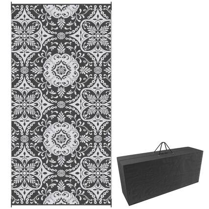 Front. Outsunny - Outdoor Rug for Patio, 9' x 18' Waterproof Large Mat, Reversible Plastic Straw Rug for Décor - Gray and White Floral.