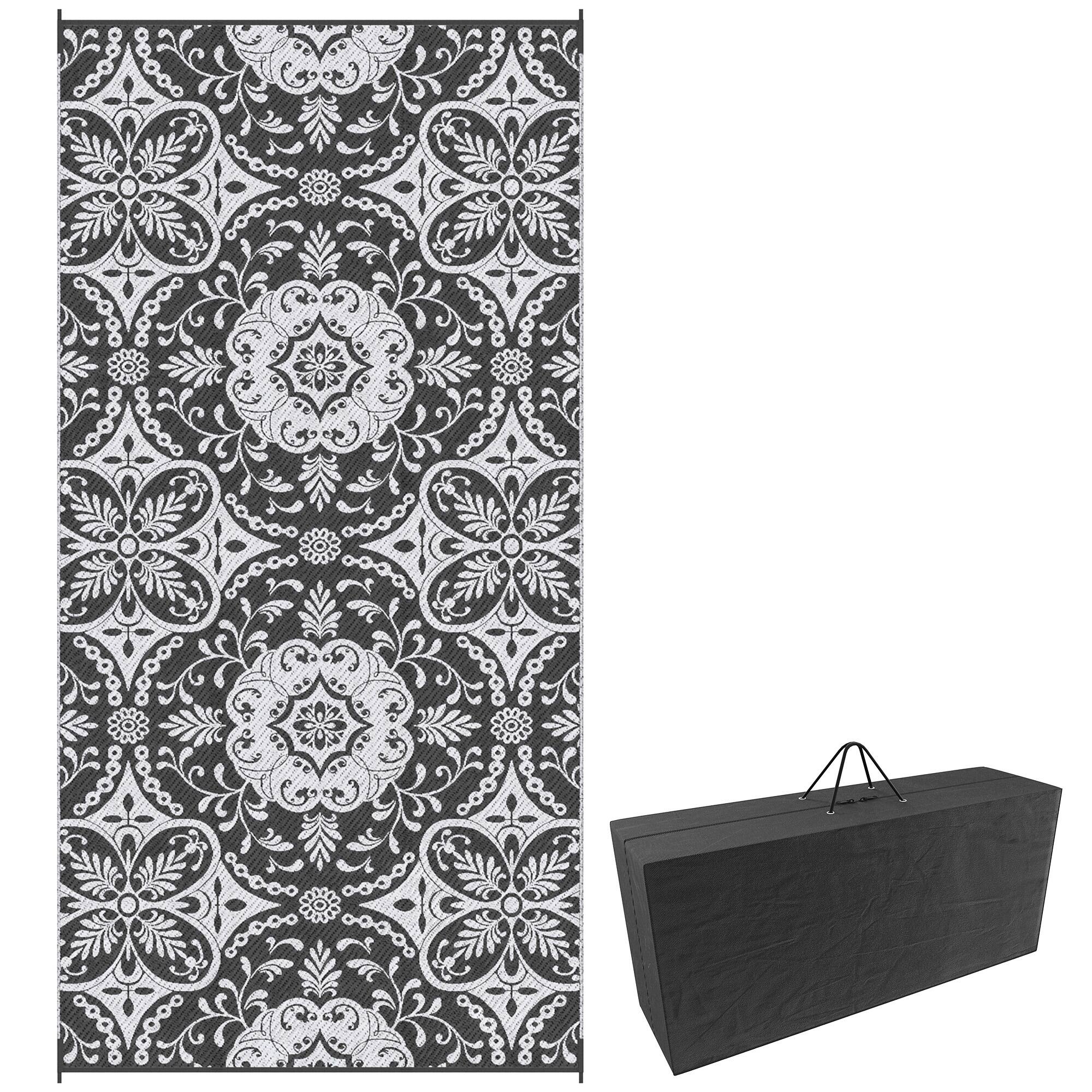 Front. Outsunny - Outdoor Rug for Patio, 9' x 18' Waterproof Large Mat, Reversible Plastic Straw Rug for Décor - Gray and White Floral.