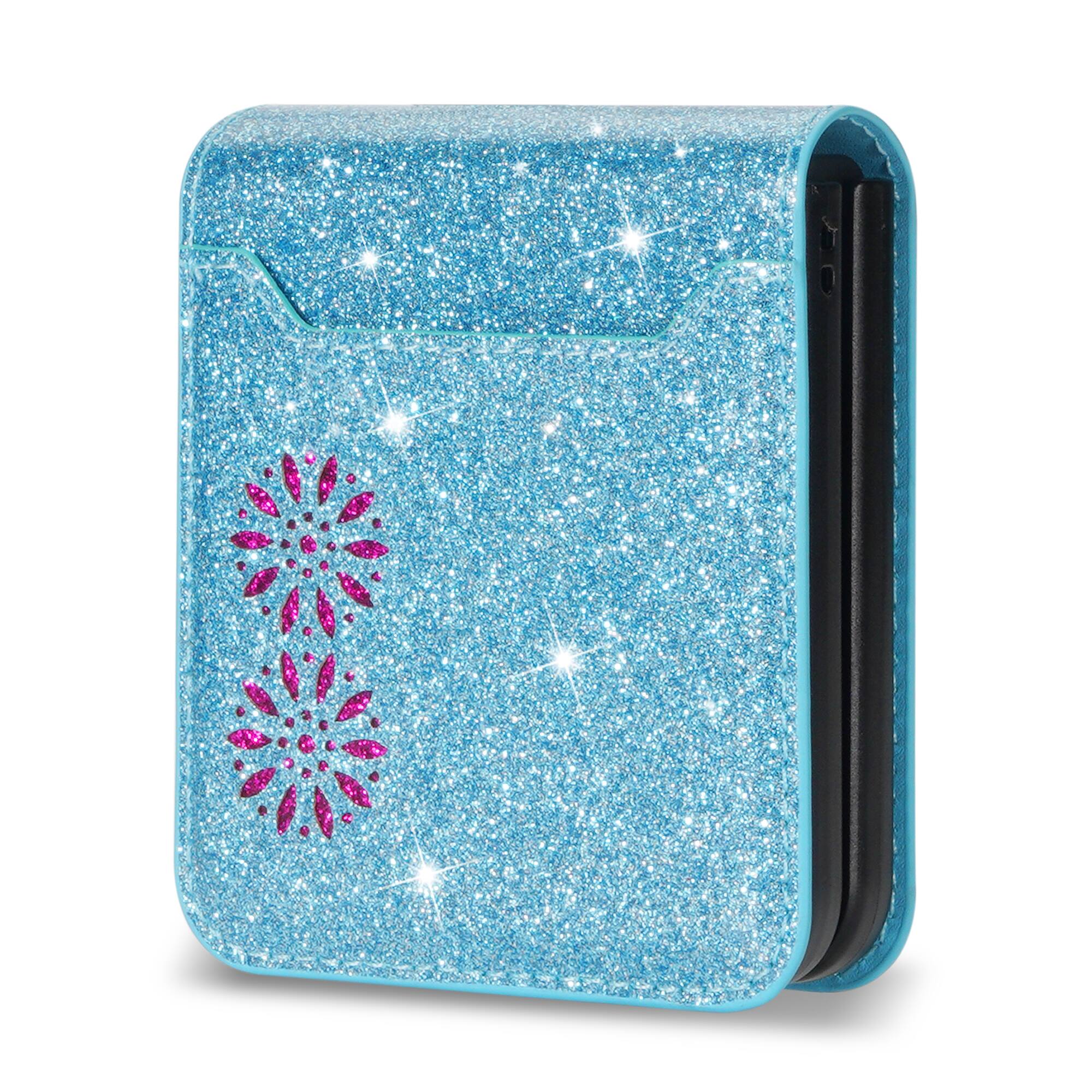 Alt View 1. Dteck - for Samsung Galaxy Z Flip8 Glitter Wallet Case, Shockproof Slim PU Leather Flip Cover with Card Pocket - Skyblue.