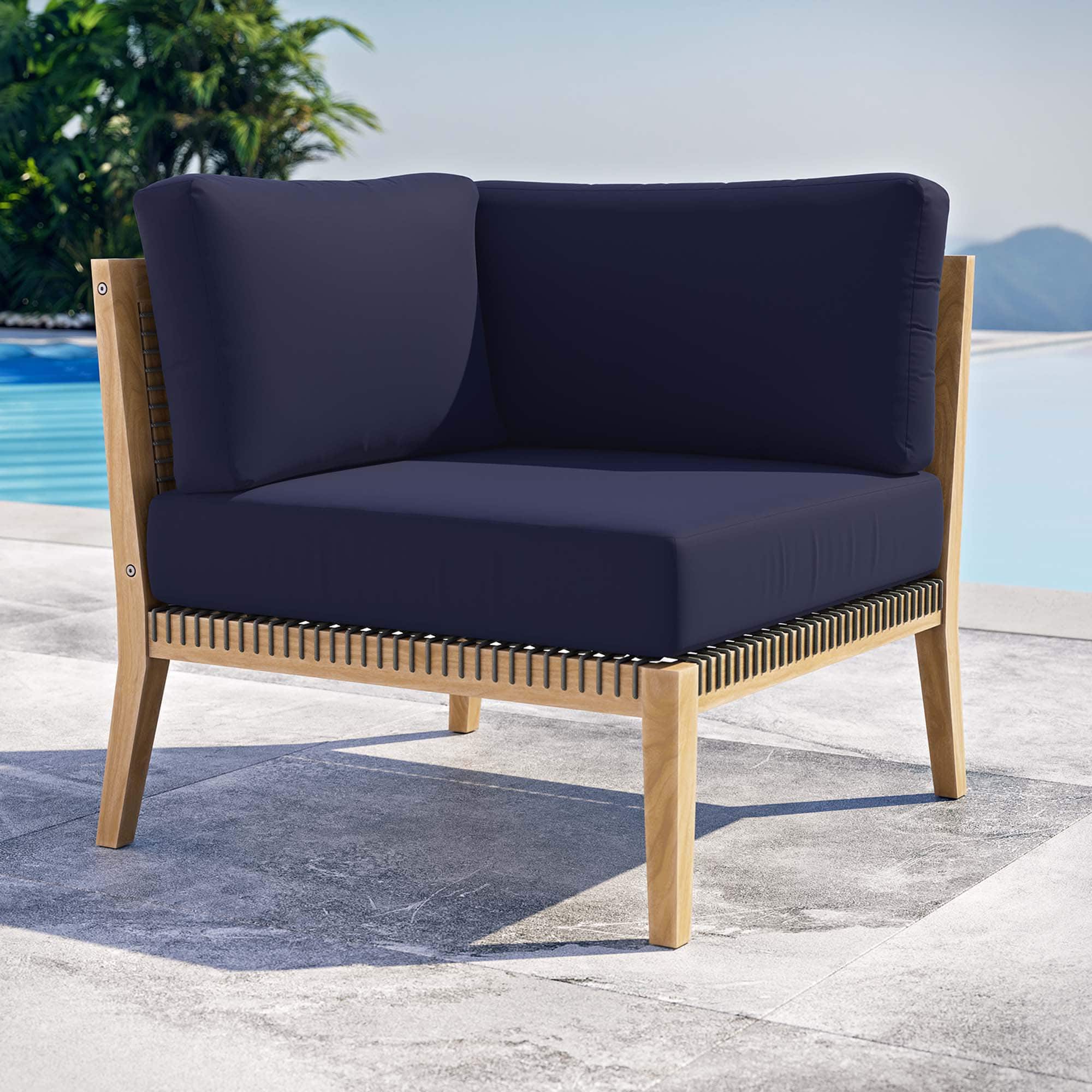 Clearwater Outdoor Patio Teak Wood Corner Chair by Modway - Gray Navy