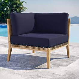 Clearwater Outdoor Patio Teak Wood Corner Chair by Modway - Gray Navy