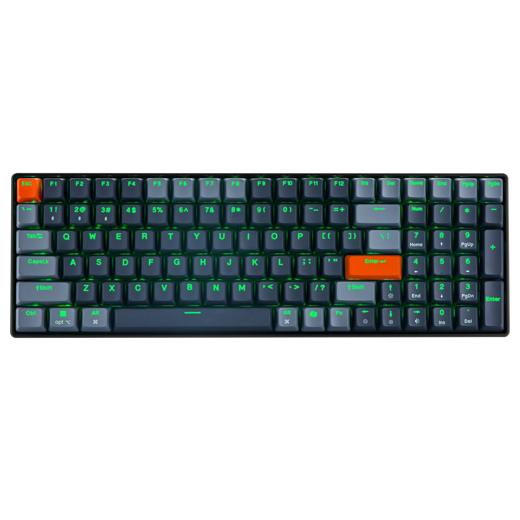 F1 F2 F3 F4 F5 F6 F7 F8 F9 F10 F11 F12

Dei Nome Jaa.

Pgup - 1! & 2@ & 3# I 4$ 5% 6 78 9 0 + - Hum Tab- Q W E R T Y U I o P [ ] 31 7 Home a - PgUp CapsLk A S D F G H J K L i Enter-- 4 5 6 tShift Z X C V B N M /? tShift  1 nd 2 4 3 Pgin Enter Ctri opt L x x 0 ins Del