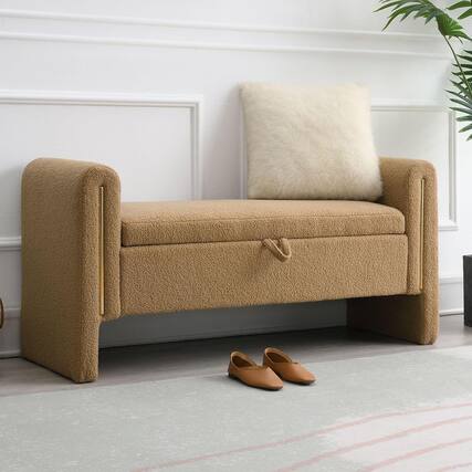 Front. Trinkets Crazed - Modern 52" Storage Ottoman Bench, Upholstered End of Bed Storage Bench with Armrests - coffee.