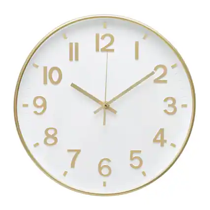Front. Vulpecula Spade - Wall Clock 12 Inch White-Gold Modern Simple Quartz Decorative Clock Non-Ticking Silent Battery Operated Round Wall - White-gold.