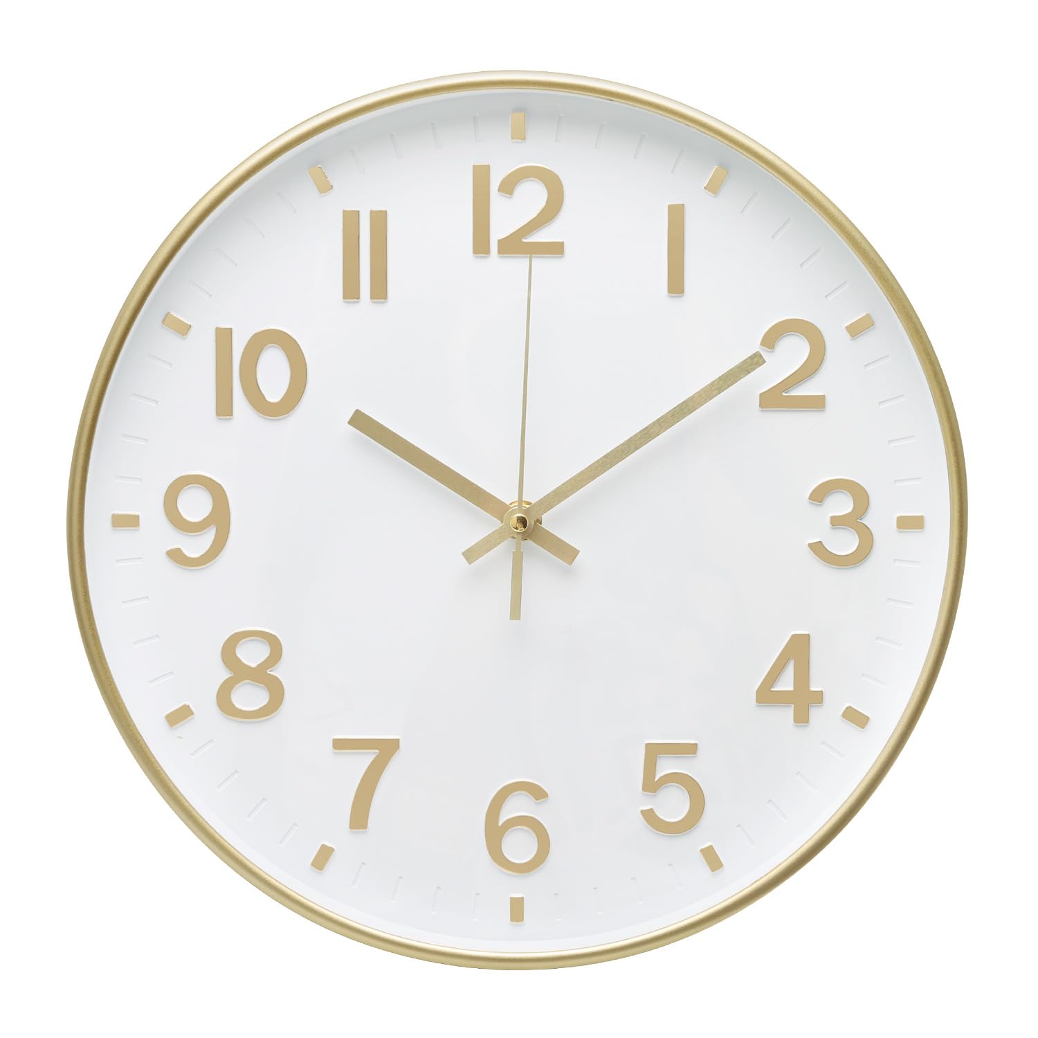 Front. DORLUKFU - Wall Clock 12 Inch White-Gold Modern Simple Quartz Decorative Clock Non-Ticking Silent Battery Operated Round Wall - White-gold.