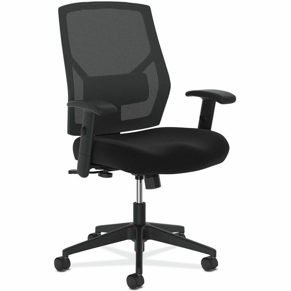 Front. HON - HON Crio High-Back Chair - Black Fabric Seat - Black Mesh Back - Black Frame - 5-Star Base - 1 Each - Black.