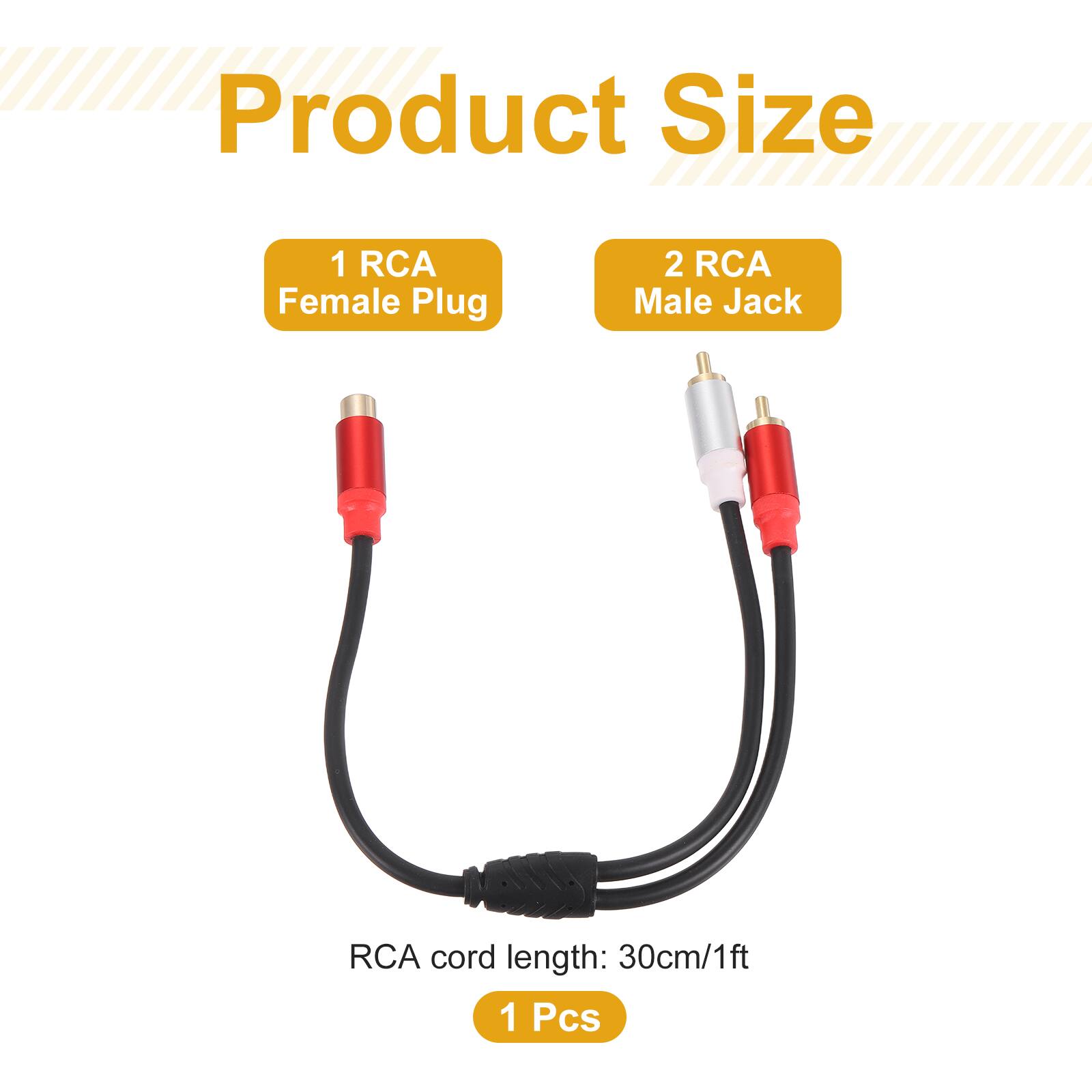 Product Size  
1 RCA Female Plug  
2 RCA Male Jack  
RCA cord length: 30cm/1ft  
1 Pcs