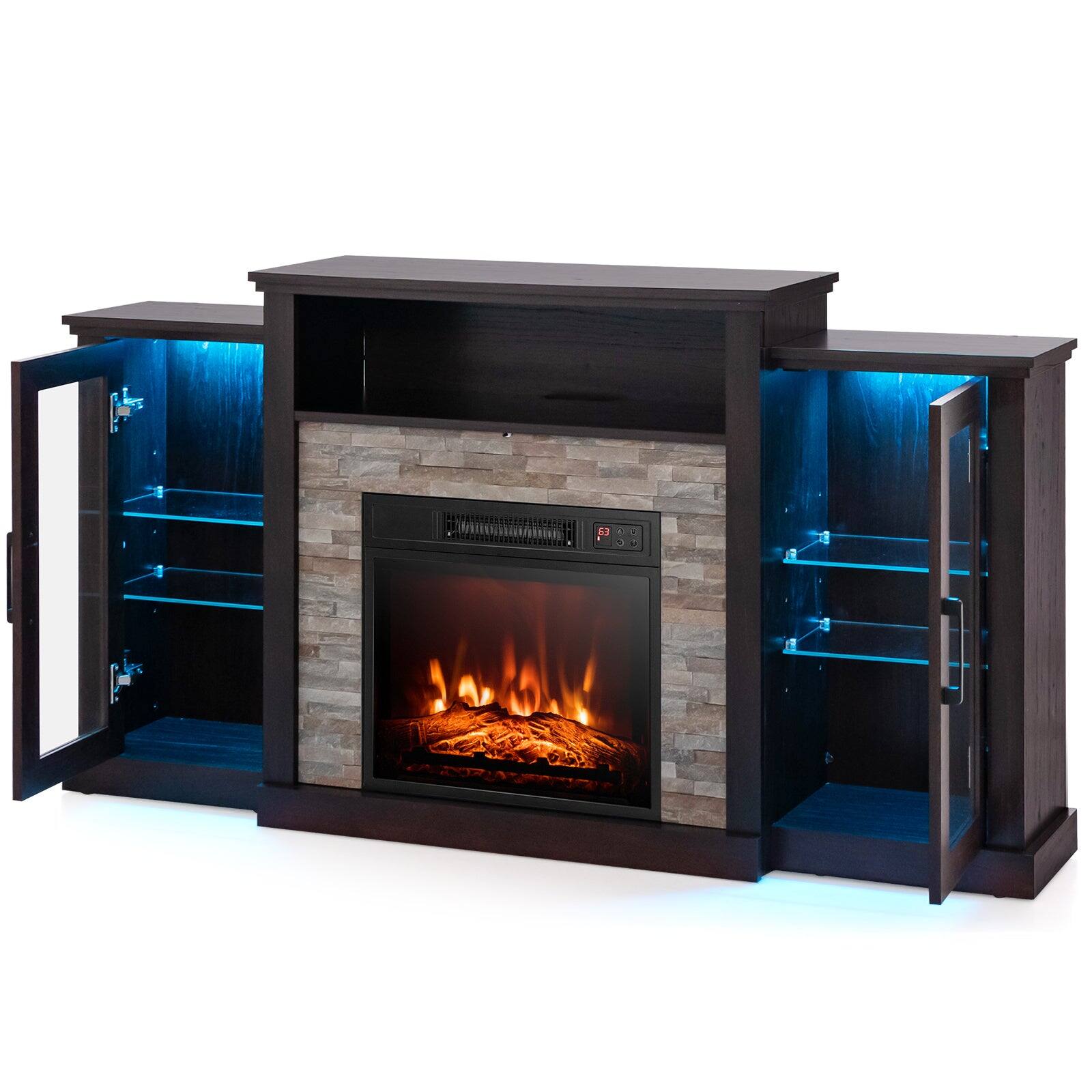 Front. Boyel Living - Dark Brown TV Stand Fits TVs up to 65 in. with Fireplace and 16-Color Led Lights - Dark Brown.