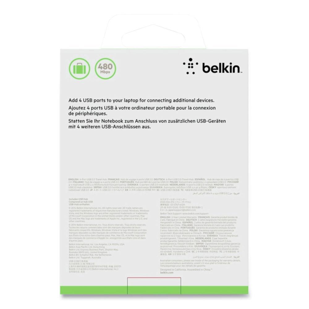 480 Mbps belkin. Add 4 USB ports to your laptop for connecting additional devices. Ajoutez 4 ports USB à votre ordinateur portable pour la connexion de périphériques. Statten Sie Ihr Notebook zum Anschluss von zusätzlichen USB-Geräten mit 4 weiteren USB-Anschlüssen aus. ENSLN .. FRANÇAIS PORTUGUÊS DEUTSCH POLSKO n810 . ENGLISH ITALIANO PORTUGUÊS Designed