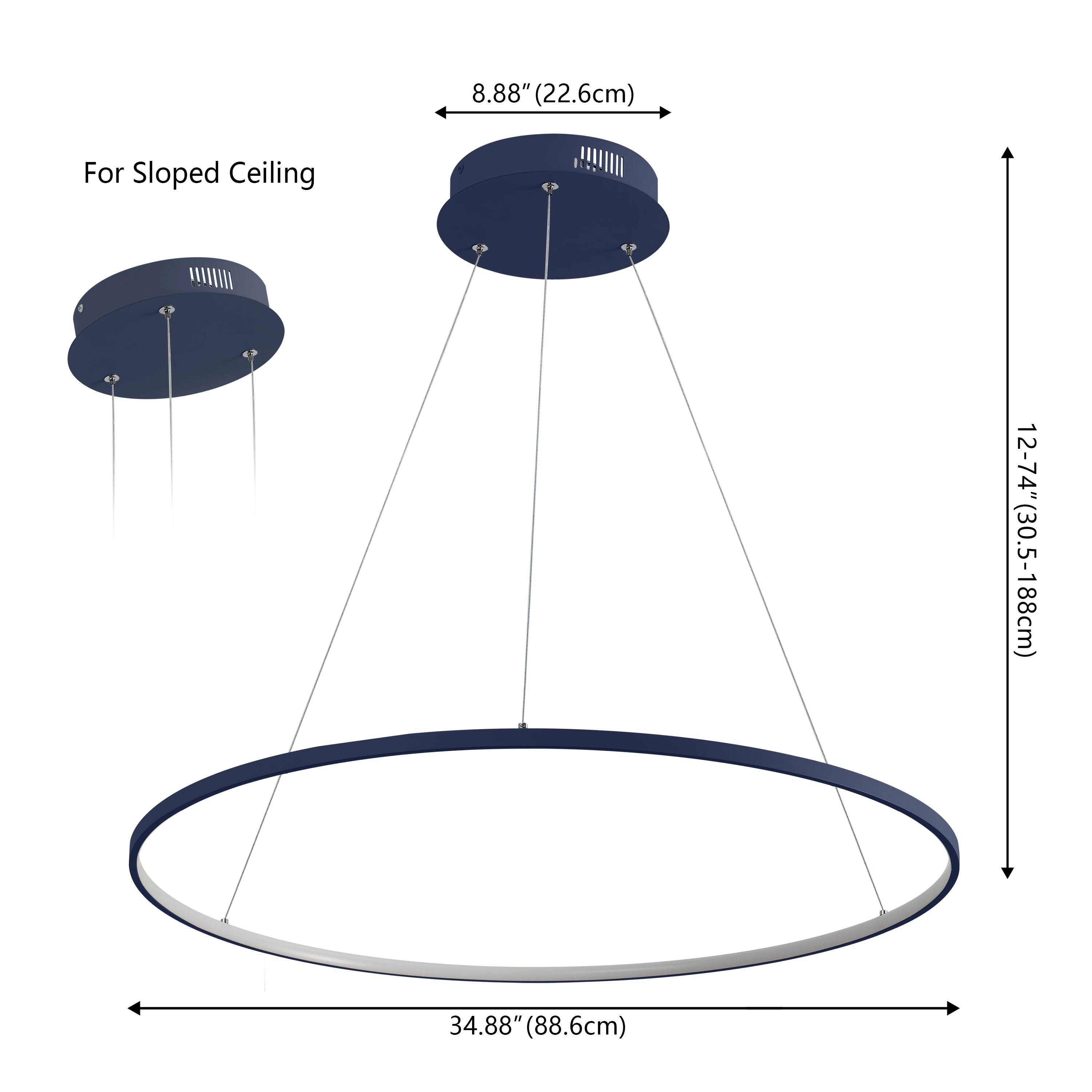 8.88" (22.6cm) For Sloped Ceiling  
12-74" (30.5-188cm)  
34.88" (88.6cm)