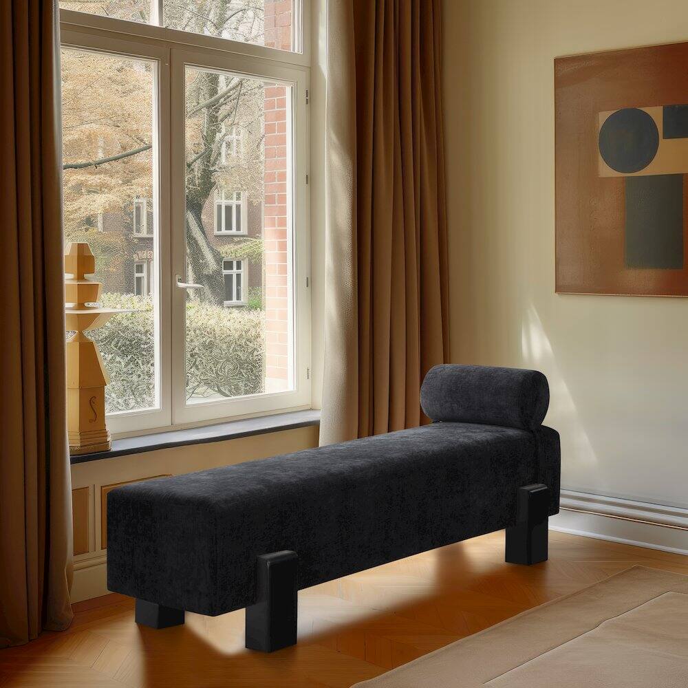Alt View 1. Meridian Furniture - Edison Black Chenille Fabric Bench - Black.