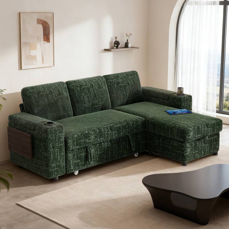 Alt View 3. Dyonery - Dyonery 85 "Modular sofa, with pull-out bed, 3-seat sofa, adjustable backrest, with storage, tool-free assembly - Green.