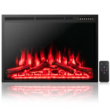 Front. Costway - Costway 37"Electric Fireplace Insert Heater Log Flame Effect w/ Remote Control 1500W - Black.
