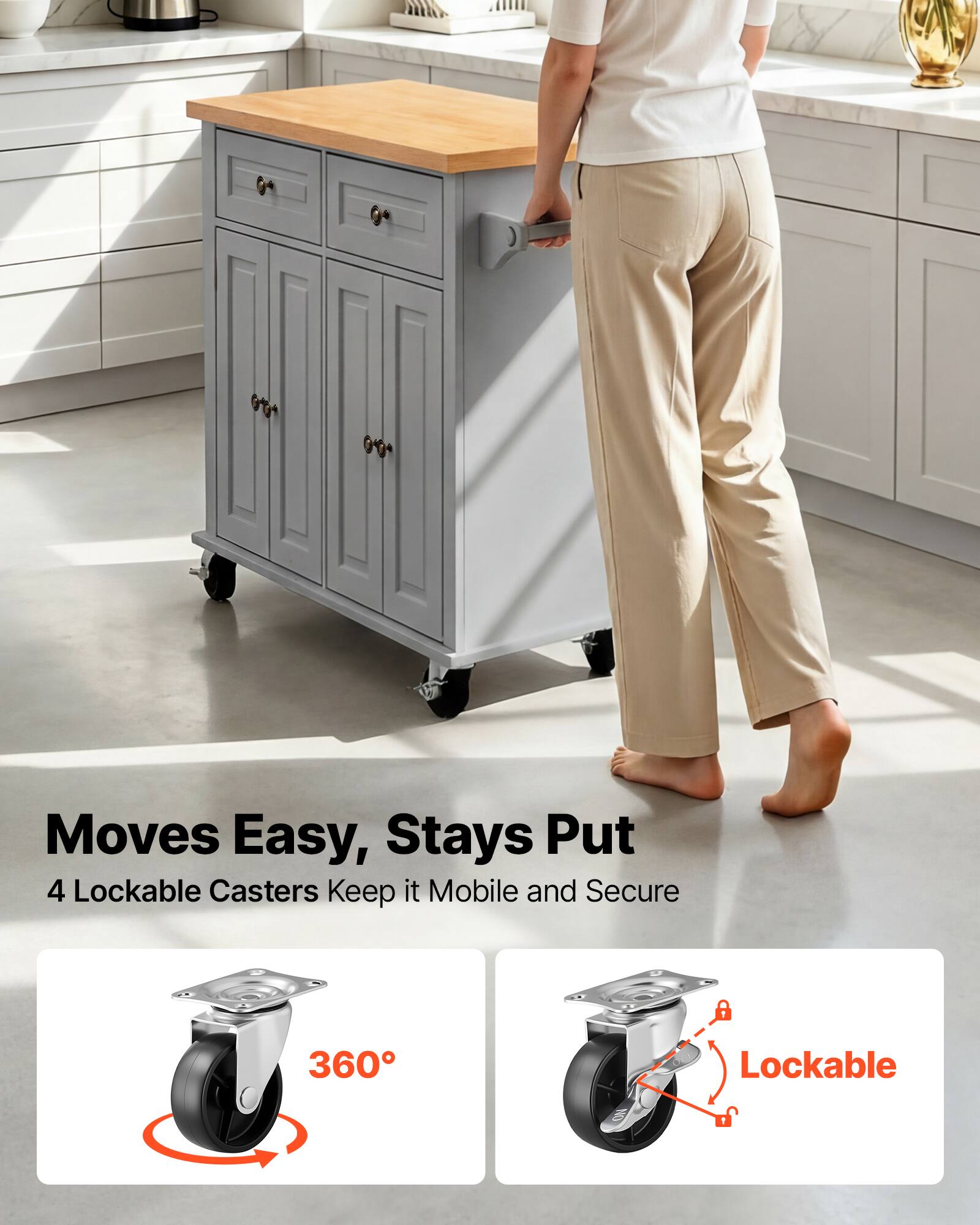Moves Easy, Stays Put  
4 Lockable Casters Keep it Mobile and Secure  
360°  
Lockable