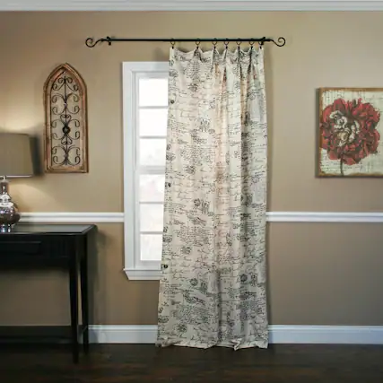 Front. Ellis Curtain - Ellis Curtain Script 100 Percent High Quality Fabric Classic Print Rod Pocket Panel Window Curtain - 48 x 63" Black - Black.