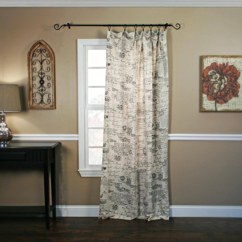 Front. Ellis Curtain - Ellis Curtain Script 100 Percent High Quality Fabric Classic Print Rod Pocket Panel Window Curtain - 48 x 63" Black - Black.