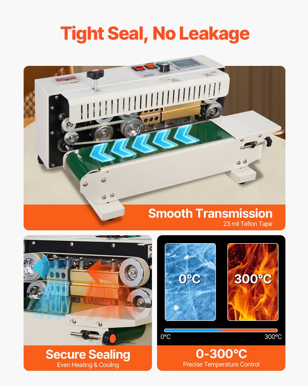 Tight Seal, No Leakage  
Smooth Transmission  
23 mil Teflon Tape  
Secure Sealing  
Even Heating & Cooling  
0-300°C Precise Temperature Control