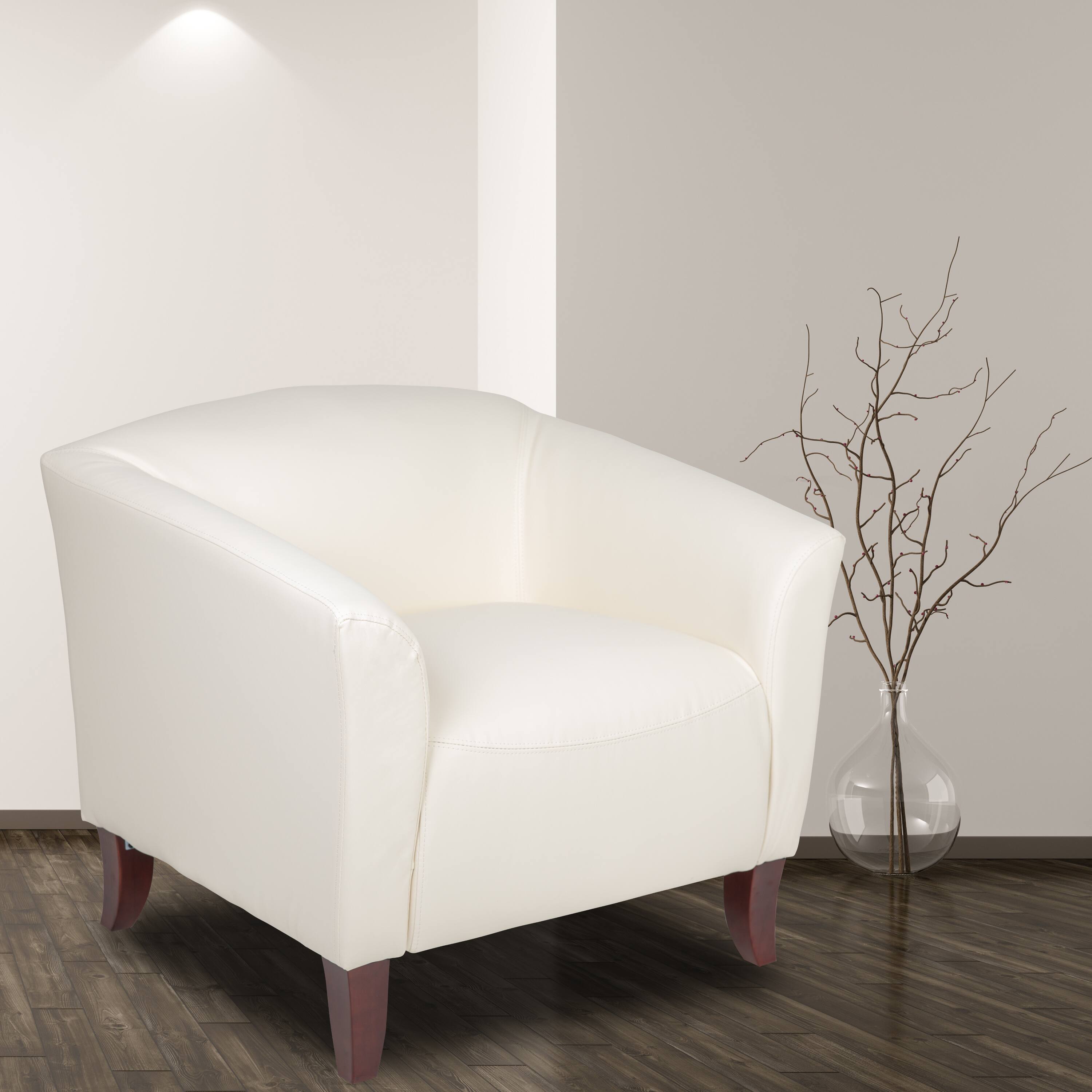Alt View 1. Emma + Oliver - LeatherSoft Living Room/Reception Chair with Cherry Wood Feet - Ivory.