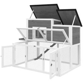 Pawhut - Rabbit Hutch, 2-Story Bunny Cage with Run, Waterproof & Openable Roof - Gray