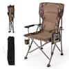 Front. Gymax - Gymax Portable Folding Arm Chair Heavy Duty 400 lbs with Cup Holder for Camping - Brown.